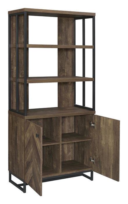 Millbrook 2-door Bookcase Rustic Oak Herringbone and Gunmetal - Tony’s Furniture Store & Linen (GA) - Multi Location
