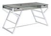 Emelle 2-drawer Glass Top Writing Desk Grey Driftwood and Chrome - Tony’s Furniture Store & Linen (GA) - Multi Location