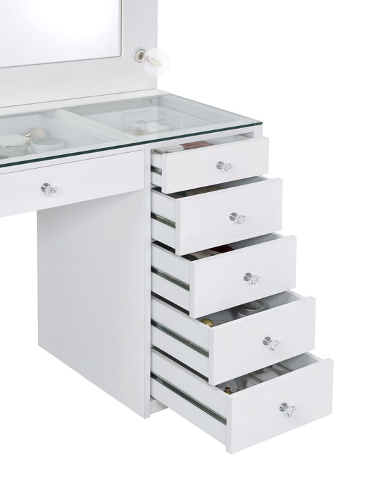 Percy 7-drawer Glass Top Vanity Desk with Lighting White - Tony’s Furniture Store & Linen (GA) - Multi Location