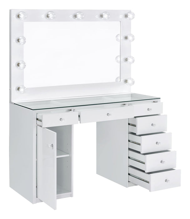 Percy 7-drawer Glass Top Vanity Desk with Lighting White - Tony’s Furniture Store & Linen (GA) - Multi Location
