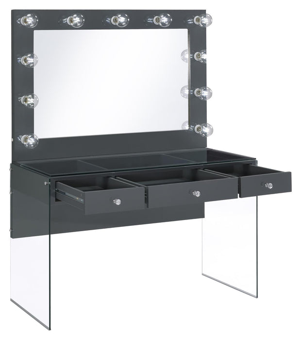 Afshan 3-drawer Vanity Desk with Lighting Mirror Grey High Gloss - Tony’s Furniture Store & Linen (GA) - Multi Location