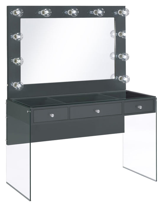 Afshan 3-drawer Vanity Desk with Lighting Mirror Grey High Gloss - Tony’s Furniture Store & Linen (GA) - Multi Location