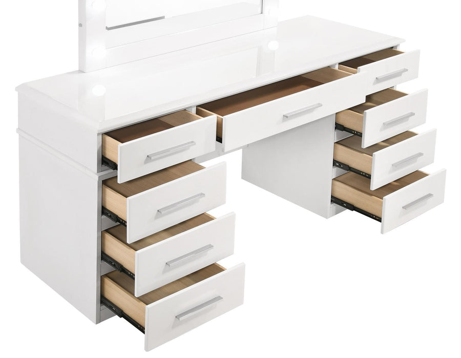 Felicity 9-drawer Vanity Desk with Lighted Mirror Glossy White - Tony’s Furniture Store & Linen (GA) - Multi Location