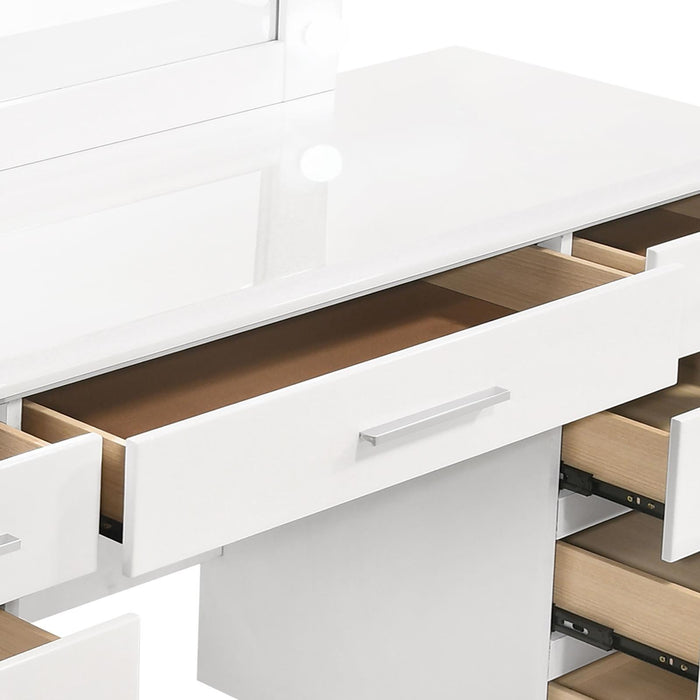 Felicity 9-drawer Vanity Desk with Lighted Mirror Glossy White - Tony’s Furniture Store & Linen (GA) - Multi Location