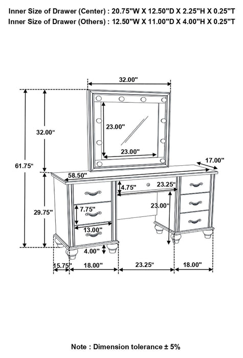 Barzini 7-drawer Vanity Desk with Lighted Mirror White - Tony’s Furniture Store & Linen (GA) - Multi Location