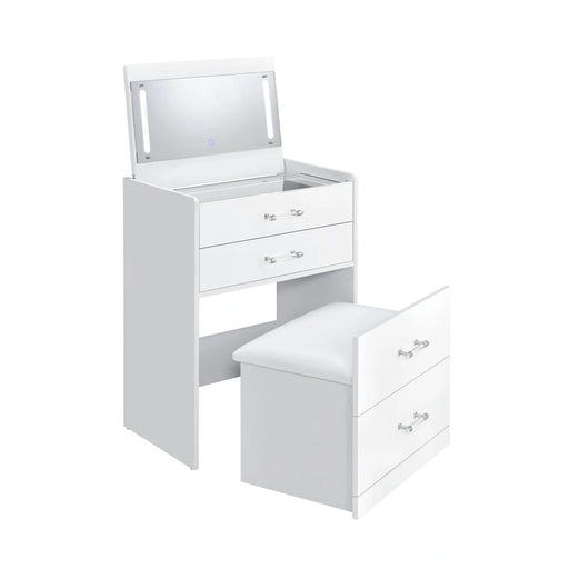 Irvine Mini Dressing Table with Stool, LED and USB in Glossy White - Tony’s Furniture Store & Linen (GA) - Multi Location