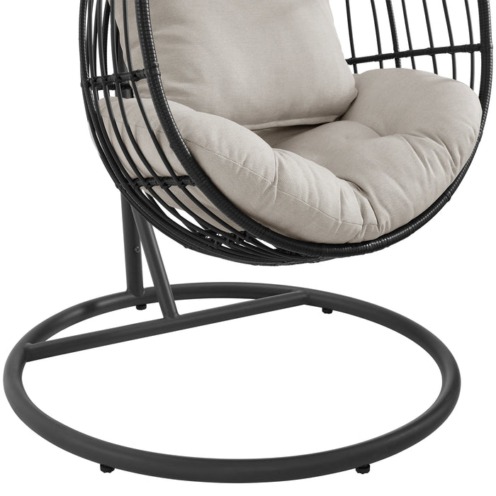 Playa Swing Egg Chair with Base and Pillar - Dark Grey and Olefin Beige