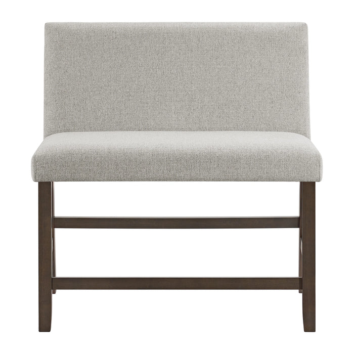 Seneca Counter Bench with Upholstered Back and Grey Fabric