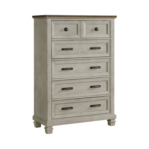 Farmington 5-Drawer Chest in Medium Brown and Washed Stone - Tony’s Furniture Store & Linen (GA) - Multi Location