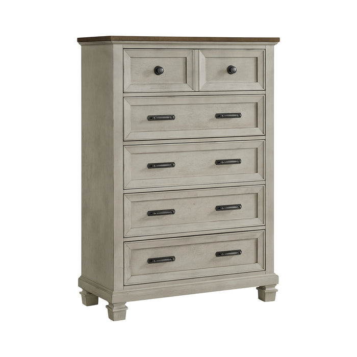 Farmington 5-Drawer Chest in Medium Brown and Washed Stone - Tony’s Furniture Store & Linen (GA) - Multi Location