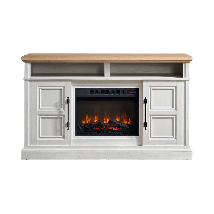 Villa Console with 23"" Fireplace Insert in White & Natural - Tony’s Furniture Store & Linen (GA) - Multi Location