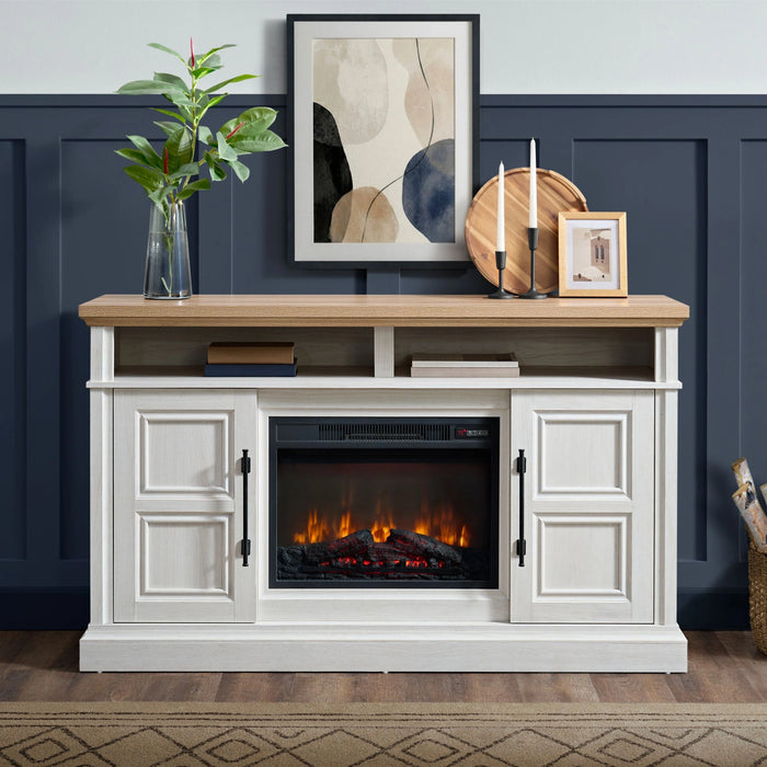 Villa Console with 23"" Fireplace Insert in White & Natural - Tony’s Furniture Store & Linen (GA) - Multi Location