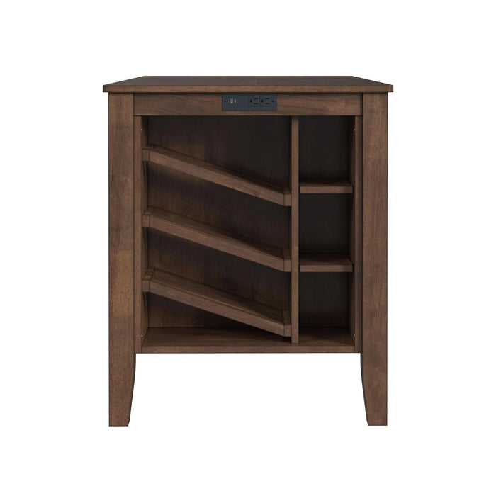 Santa Barbara Kitchen Island & 2 Counter Stools with Dark Grey Fabric in Walnut