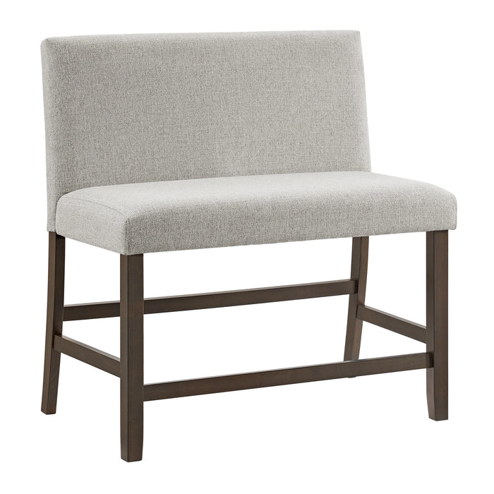 Seneca Counter Bench with Upholstered Back and Grey Fabric
